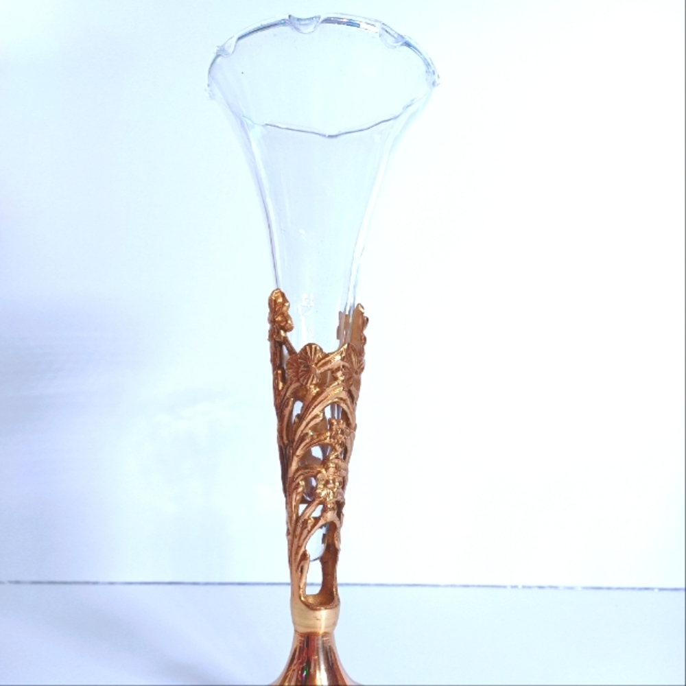 Antique Victorian Brass Base with Fluted Glass Vase